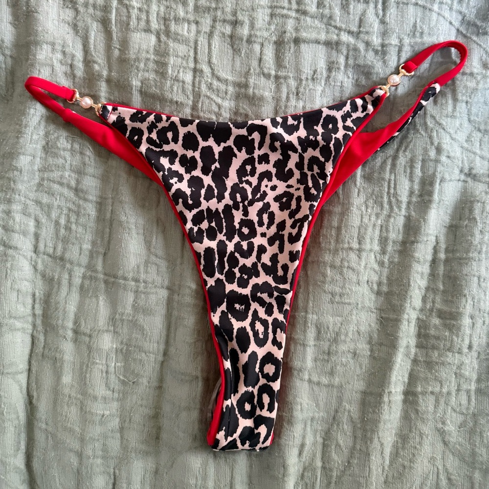Leopard Print Bikini Bottom with Red Accents